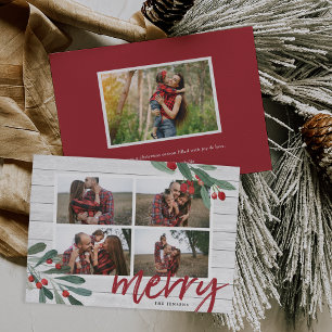 Farmhouse Holly Holiday Photo Collage Card