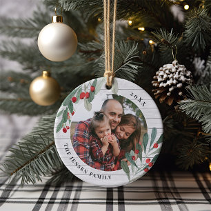 Farmhouse Holly   Holiday Photo Personalised Ceramic Ornament