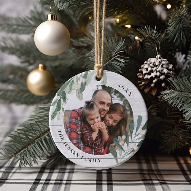 Farmhouse Holly | Holiday Photo Personalized Ceramic Ornament (Creator Uploaded)