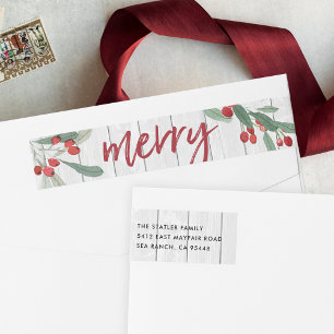 Farmhouse Holly   Holiday Return Address Wrap Around Label
