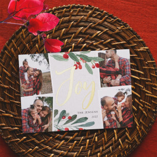 Farmhouse Holly   Multi Photo Christmas Foil Holiday Card
