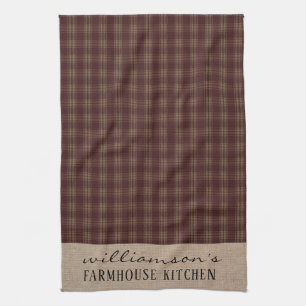 Farmhouse Homespun Plaid Family Name Tea Towel