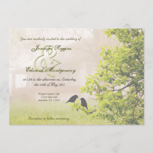 Farmhouse in Fog w Birds Wedding Invitation