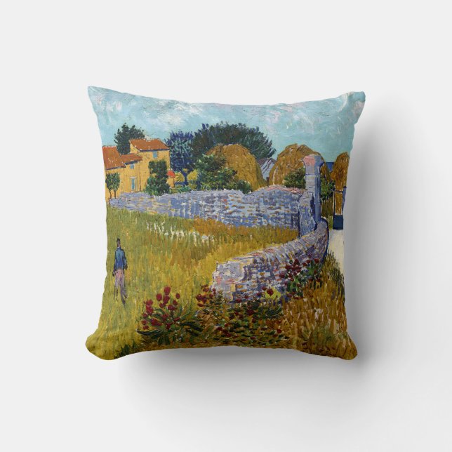 Farmhouse in Provence (1888) by Vincent Van Gogh Cushion (Front)