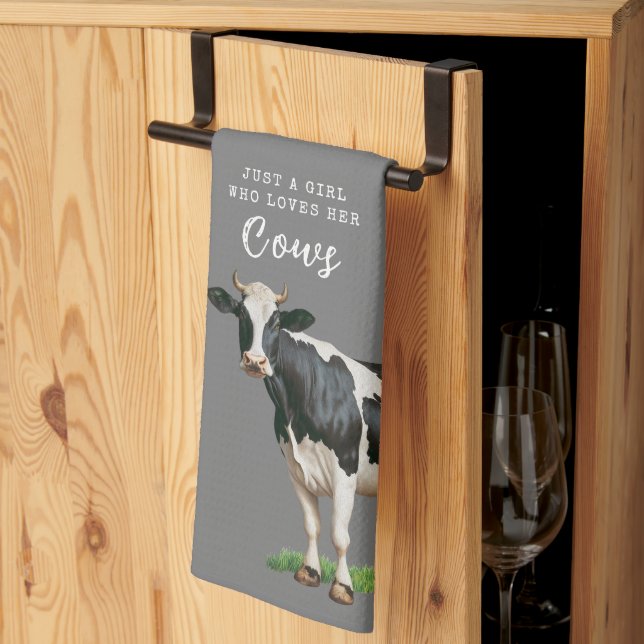 Farmhouse | Just a Girl who Loves Her Cows Tea Towel (Thirds Fold)