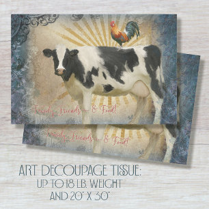 Farmhouse Kitchen Cow Rooster Dusty Blue Decoupage Tissue Paper
