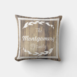 Farmhouse Laurel Sprigs Barn Wood Family Name Cushion