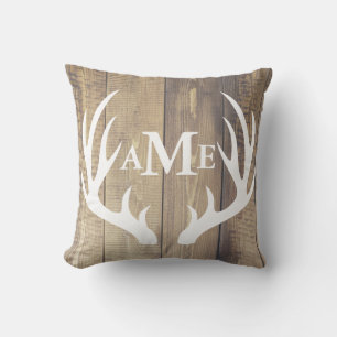 Farmhouse Light Barn Wood White Deer Antlers Cushion