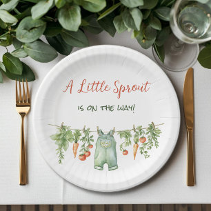 Farmhouse Little Sprout Clothesline Baby Shower Paper Plate