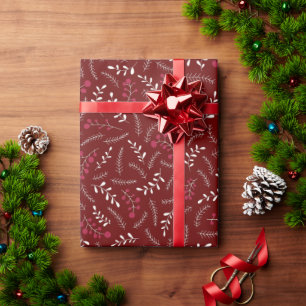 Farmhouse maroon wine rustic foliage pattern wrapping paper