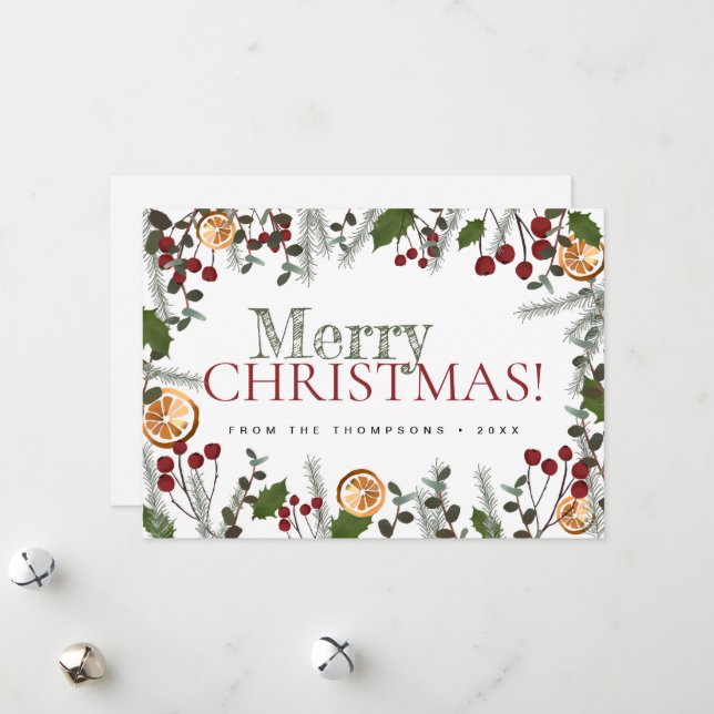 Farmhouse Merry Christmas Rustic foliage Family Holiday Card (Front/Back In Situ)