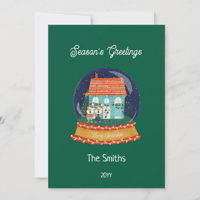 Farmhouse Merry Christmas Snow Globe Santa Fox Holiday Card (Front)