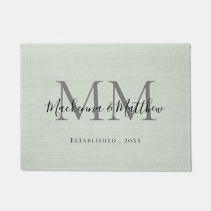 Farmhouse Monogram Personalised Burlap Sage Green Doormat