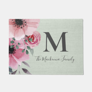 Farmhouse Monogram Personalised Burlap Sage Green Doormat