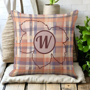 Farmhouse monogram plaid leaf orange purple cream cushion
