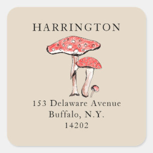 Farmhouse Mushrooms Hand-Illustrated Address Square Sticker