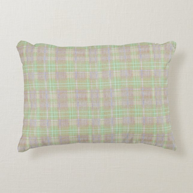 Farmhouse Neutral Sage Plaid Decorative Cushion (Front)
