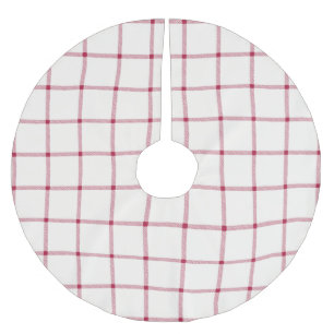 Farmhouse off white and red hand drawn plaid cute brushed polyester tree skirt