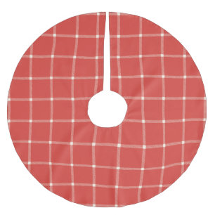 Farmhouse orange red plaid pattern cute Christmas Brushed Polyester Tree Skirt