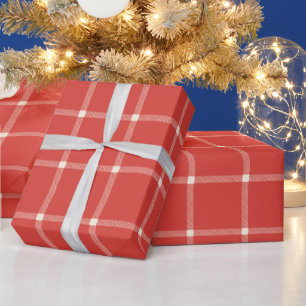 Farmhouse orange red plaid pattern cute Christmas Wrapping Paper