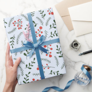 Farmhouse pale blue dark green foliage pattern wrapping paper