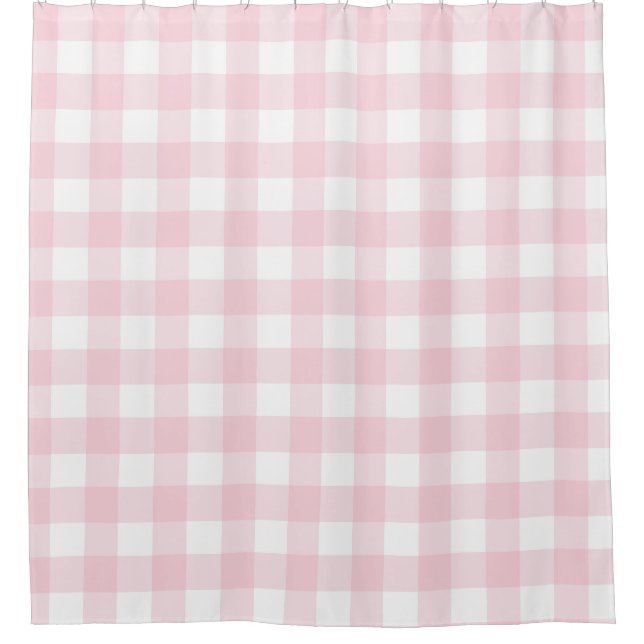 Farmhouse Pastel Pink Buffalo Check Plaid Shower Curtain (Front)