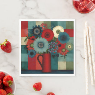 Farmhouse Patchwork Blue Berry Bouquet Napkin