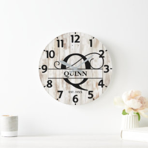 Farmhouse Peeling Wood Q Monogram Large Clock