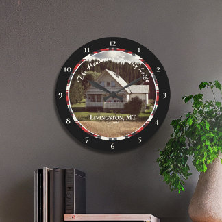 Farmhouse Photo Black Red Buffalo Plaid Custom Large Clock