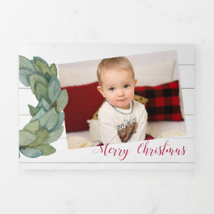 Farmhouse Photo Card Shiplap & Magnolia Wreath