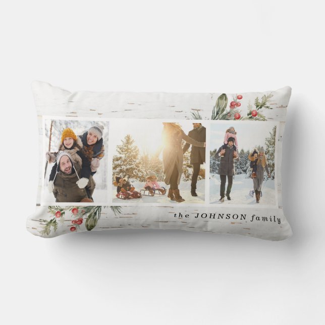 Farmhouse Photo Collage Plaid Christmas Lumbar Cushion (Front)