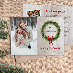 Farmhouse Pine Wreath 3 Photo Christmas Letter Holiday Card