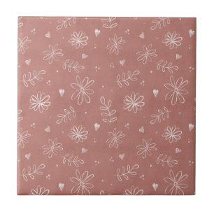 Farmhouse Pink Mauve Floral Ceramic Tile
