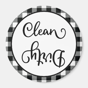 Farmhouse Plaid Black White Clean Dirty Dishwasher Magnet
