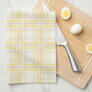 Farmhouse Plaid, Butter Yellow, Grey, Cream Tea Towel