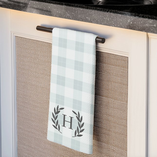 Farmhouse Plaid Laurel Monogram Tea Towel (Creator Uploaded)