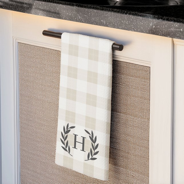 Farmhouse Plaid Laurel Monogram Tea Towel (Creator Uploaded)