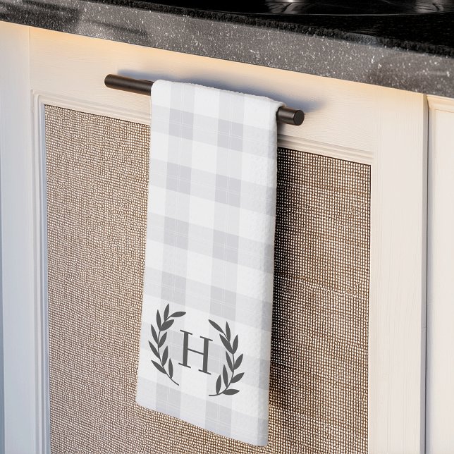 Farmhouse Plaid Laurel Monogram Tea Towel (Creator Uploaded)