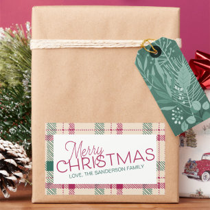 Farmhouse Plaid Merry Christmas Family Name Rectan Rectangular Sticker