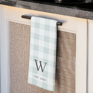 Farmhouse Plaid Monogram & Year Established Tea Towel