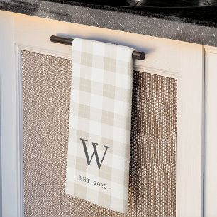 Farmhouse Plaid Monogram & Year Established Tea Towel