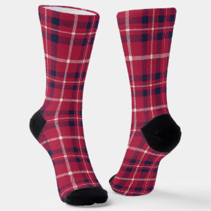 Farmhouse plaid navy red white hand drawn country socks