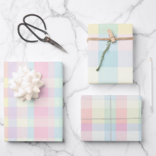 Farmhouse Plaid Pastel Pink Yellow Blue Mix Wrapping Paper Sheet