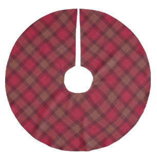 Farmhouse plaid red wine gold diagonal pattern brushed polyester tree skirt