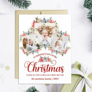 Farmhouse Poinsettia 3 Photo Collage Magnetic Card