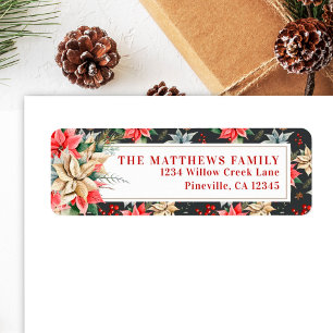 Farmhouse Poinsettia Black Rustic Return Address Label