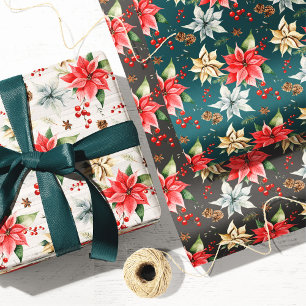Farmhouse Poinsettia Christmas & Holiday Wrapping Paper Sheet