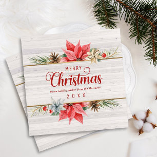 Farmhouse Poinsettia Gold Framed Square Christmas Holiday Card