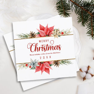 Farmhouse Poinsettia Gold Framed Square Christmas Holiday Card