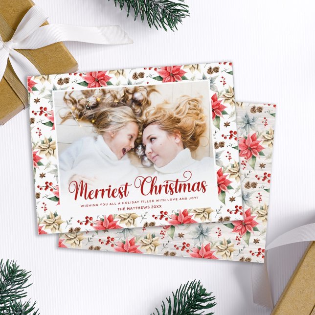Farmhouse Poinsettia Merriest Christmas with Photo Holiday Card (Creator Uploaded)